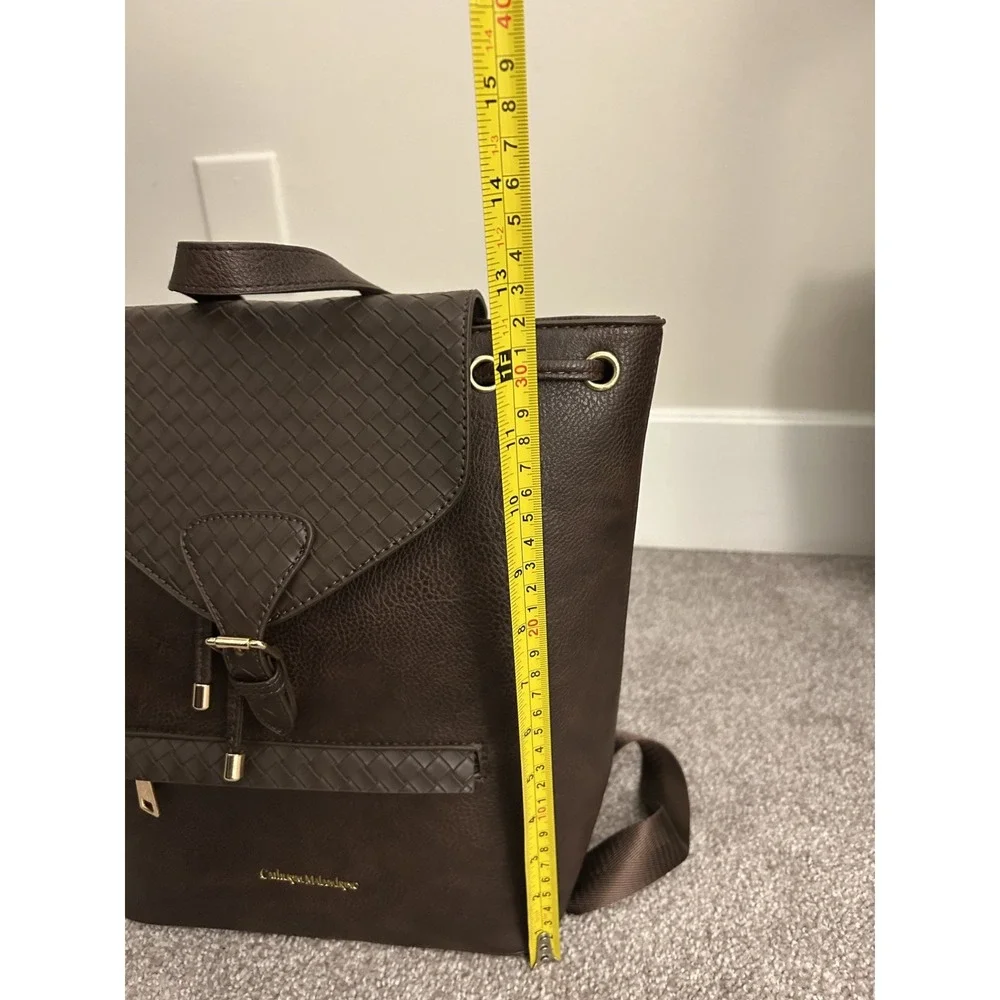 Catherine Malandrino Backpack Womens OS Brown New Woven Faux Leather Drawstring